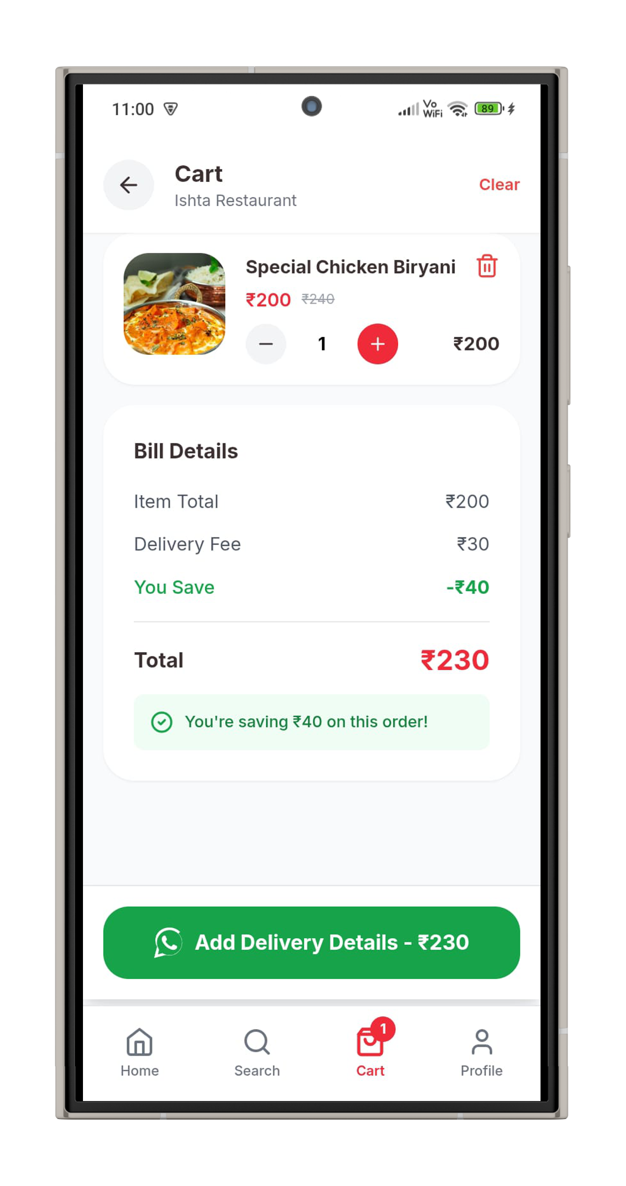 ZipKaro Korutla Food Delivery App Cart Screen - Order Food Online
